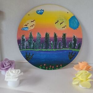 Handmade Sunset Landscape Round Wall Art